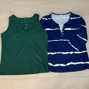 3/$10 Green Tank Top and Stylish Blue Striped Top Bundle of 2